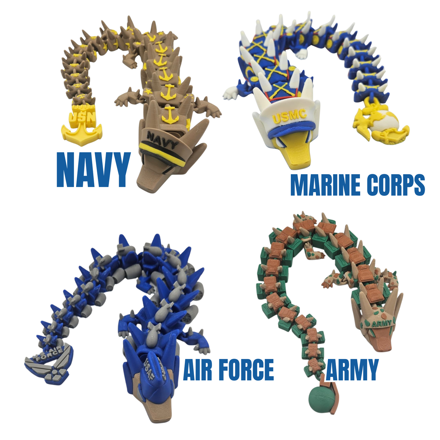 Army, Navy, Air Force, Marine Corps - Articulating Dragon Collectible Figurines