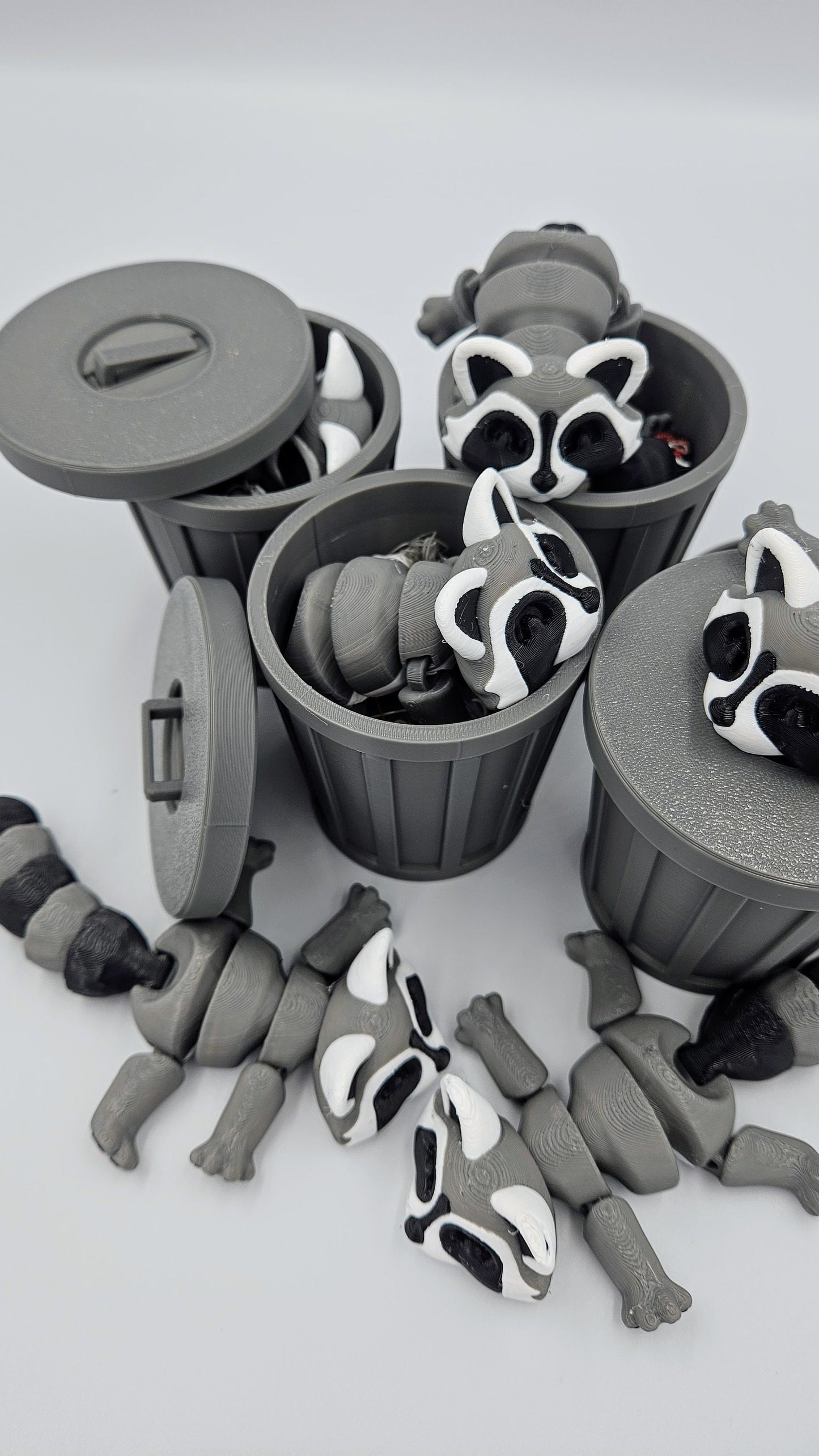 Trash Raccoon Articulating Fidget Toy - Includes Trash Can and Lid - ADHD, Autism, Relief Anxiety - Articulated Joints for Kids and Adults